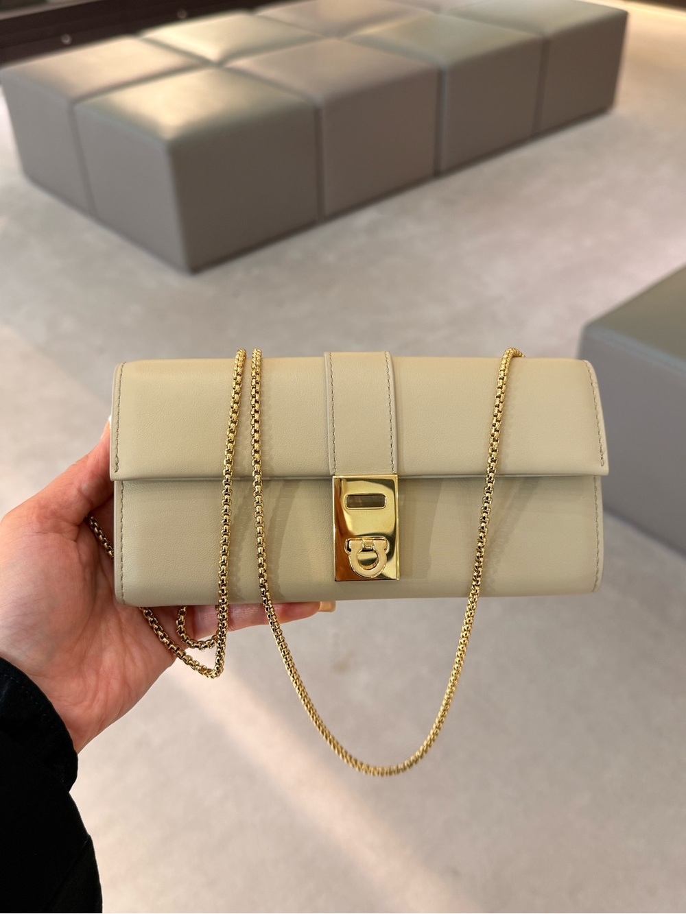 $995 Salvatore Ferragamo Hug Wallet Chain - Stone - Picture 8 of 12